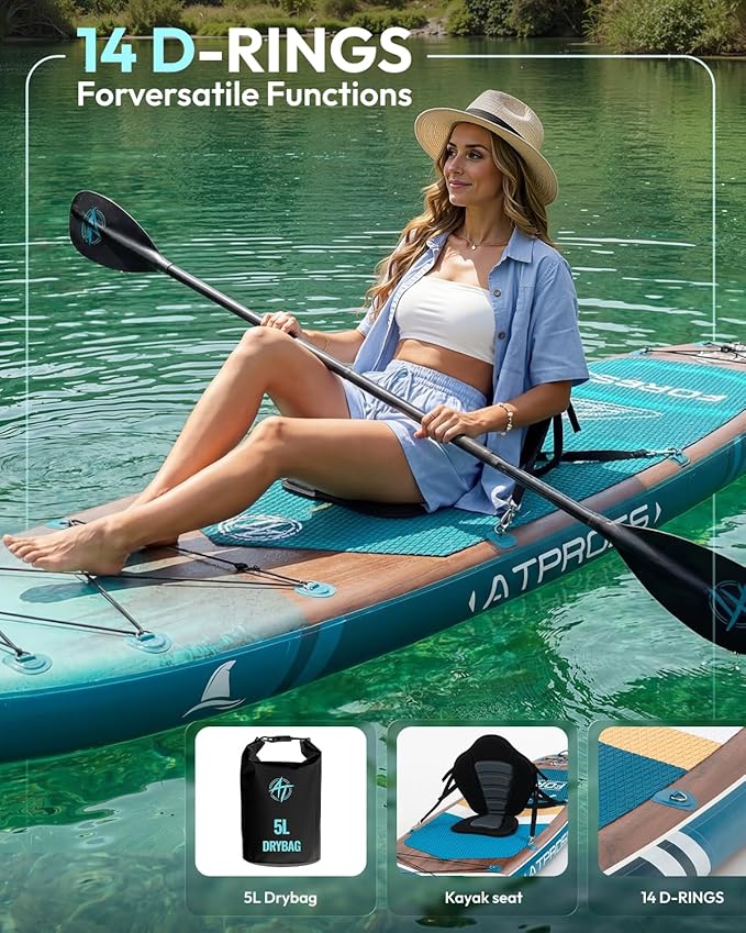 10'6''x33''Inflatable Stand Up Paddle Board, 400lbs Extra Wide Blow Up Paddle Board with Kayak Seat, Premium SUP Accessories Kit & Backpack, Non-Slip Stable Deck Boat for Yoga Fishing Surf