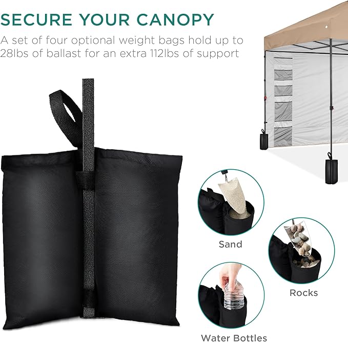 Best Choice Products 10x10ft Pop Up Canopy Tent with Sidewall, 1 Person 1 Minute Set Up, Carry Case, 4 Weight Bags - Tan