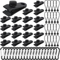 60 Pcs Heavy Duty Tarp Clips, Premium PA Tarp Clamps Kit with Lock Grip, Bungee Cords and Carabiners for Secure Fastening Awning, Swimming Pool Cover, Canopy, Shade Cloth, Camping Tents Accessories