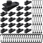 60 Pcs Heavy Duty Tarp Clips, Premium PA Tarp Clamps Kit with Lock Grip, Bungee Cords and Carabiners for Secure Fastening Awning, Swimming Pool Cover, Canopy, Shade Cloth, Camping Tents Accessories