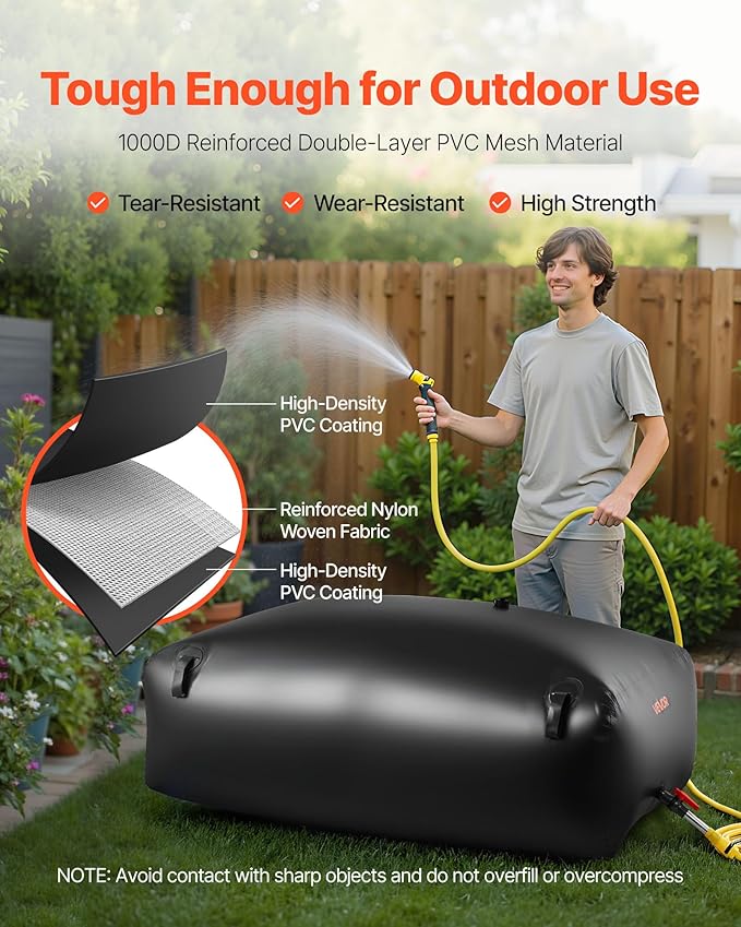 VEVOR Water Storage Bladder 142.7 Gallon Large Capacity Water Bag, Portable & Collapsible Soft Waters Container, Leakproof & Tear-Resistant PVC Emergency Waters Storage Tank for RV Truck & Outdoor Use