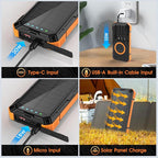 Solar Power Bank,49800mAh Wireless Portable Phone Charger with Built-in 4 Cables,22.5W Fast Charging External Battery Pack PD 3.0 USB-C In/Output for iPhone,iPad,Android,Perfect for Camping, Hiking