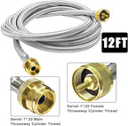4-Port Propane Brass Tee kit with 5FT and 12FT Stainless Braided Hose, Tee Adapter Kit Allows for Connection Between Auxiliary Propane Cylinder and Propane Appliances for Motorhomes Tank RV Camping