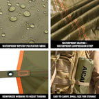 Waterproof Camping Tarp 10 x 10ft Survival Tent Backpacking Portable Tarp Multifunctional Anti-UV Shelter for Outdoor (Mud Green)