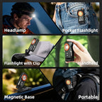 ULTRAFIRE Rechargeable EDC Pocket Flashlight with Clip, Magnetic Base and Headband, 6 Modes 500 Lumens Compact Mini Keychain Flashlight for Outdoor Use