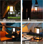 TRIROCKS 15'' High Outdoor Solar Lantern Portable Brightness LED Nightstand Lantern Metal Solar Lamp IP44 Waterproof Outdoor Table Lamps Cordless Lights for Patio Walking Reading Camping Garden(Black)