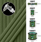 1200 Paracord Rope - 4.4mm 14 Strand Nylon Parachute Spool para Cord Lanyard for Outdoor Camping Survival Utility Tent Crafting DIY Projects Fishing Clothsline Bracelet -ArmyGreen 200FT