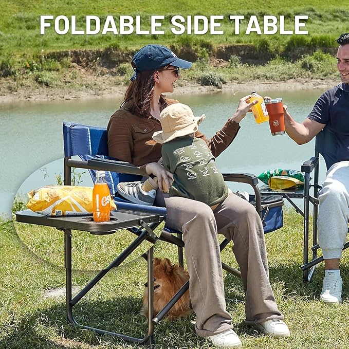 Timber Ridge XXL Oversized Directors Chair 600lbs - Heavy Duty Camping Chair with Cooler Bag & Table, Portable Folding Chair with Wide Seat for Tailgating, Patio, Outdoor - Blue (2 Pack)