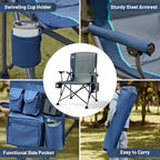 Timber Ridge 500lbs Oversized Folding Camping Chair, Heavy Duty Lawn Chair for Adults, Portable Collapsible High Back Chair with Cup Holder, Side Pocket Cooler Bag, for Outdoor, Sports, Blue