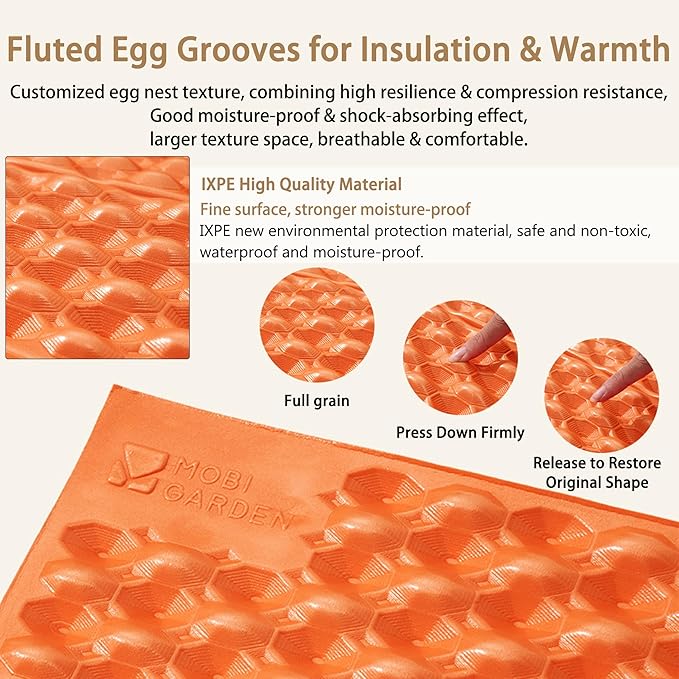 R2.6 3-Season Foam Sleeping Pad, 1inch Thickened Ultralight Closed Cell Camping Mattress with Bandage, Waterproof Thermal Folding Sleeping Pad Suitable for Backpacking, Camping