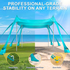 Beach Tent Sun Shelter UPF 50+,10x10 FT Beach Canopy Tent Sun Shade,Pop Up Beach Canopy with 8 Sandbags,Outdoor Beach Shade for Camping Trips, Fishing, Backyard Fun Picnics (Turquoise)