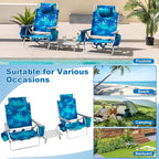Giantex Folding Beach Chair, Patio Sling Chairs with 5 Adjustable Position, Head Pillow, Storage Bag, Towel Bar, Cup Holders, Backpack Chairs for Sunbathing, Camping Chair
