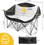 Double Camping Chairs,Oversized Foldable Camping Chairs with Cup Holders Heavy Duty Loveseat Couch for Adults Suitable for Indoor Outdoor Beach Support 600 lbs（Black/White）