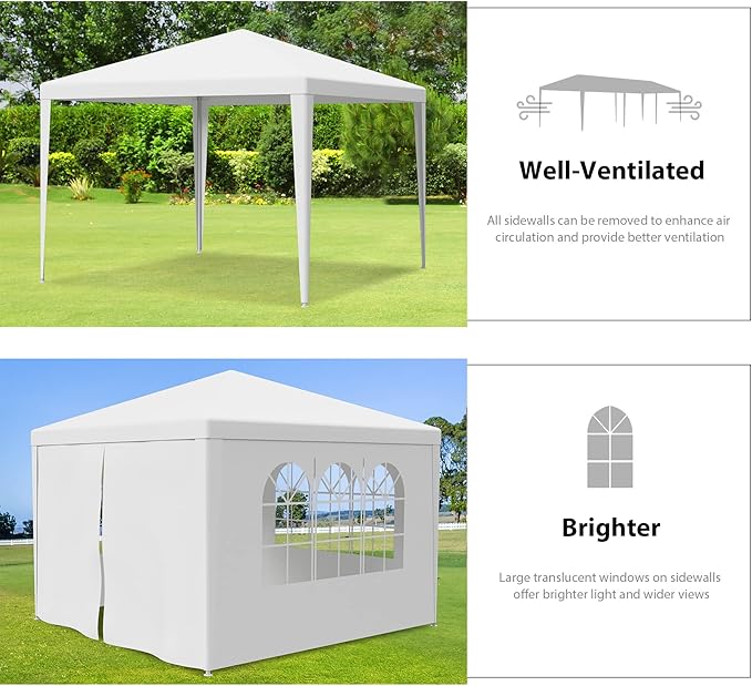 Smartxchoices 10' X 10' Outdoor White Waterproof Gazebo Canopy Tent with Removable Sidewalls Windows Heavy Duty Tent for Party Wedding Events Beach BBQ