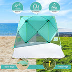 Old Bahama Bay Pop Up Beach Tent, Portable Shade Sun Shelter UPF50+ UV Protection for 4 Person Extendable Floor for Fishing Hiking Camping, Waterproof Windproof（Mint Green