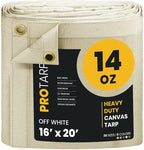 PROTARP Heavy Duty 14 OZ Water Resistant Canvas Tarp, UV Resistant Tarpaulin Cover with Rustproof Brass Grommets, Multipurpose for Canopy, Roof, Camping, Woodpile (Off White 16'X20')