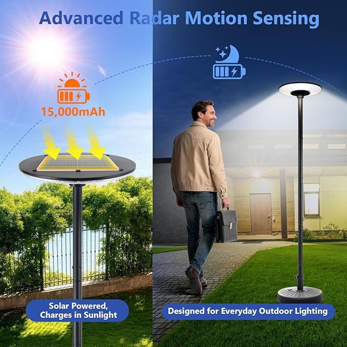 Solar Street Lights Outdoor with Pole, Waterproof Motion Sensor Solar Lamp Posts with Remote Control at 360° omnidirectional for Yard, Camping, Garden, Outside (86.6" Pole with 216 LED)