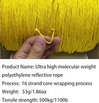 Dyneema Reflective Rope -2mm 400kg Fracture Strain - Suitable for Tents, Kite Surfing, and Other 65 feet (Yellow, 2mm)
