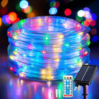 ANJAYLIA 66FT 200 LED Solar Rope Lights Outdoor Waterproof, Solar Powered Rope String Light with 8 Mode & Timer Remote, for Outdoor, Patio, Garden, Camping, Holiday & Christmas Décor Multicolor