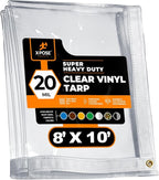 8' x 10' Clear Vinyl Tarp - Super Heavy Duty 20 Mil Transparent Waterproof PVC Tarpaulin with Brass Grommets - for Patio Enclosure, Camping, Outdoor Tent Cover, Porch Canopy - by Xpose Safety