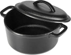 Amazon Basics Pre-Seasoned Cast Iron Mini Dutch Oven Pot with Lid and Dual Handles, Oven Safe, 2-Quart, Round, Black