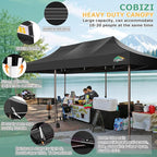 COBIZI 10x20 Pop Up Heavy Duty Canopy with Upgrated Hexagonal Legs, Easy up Tent for Party, Wedding and Commercial Event, Outdoor Canopy with Roller Bag, Sand Bags, Waterproof & UPF50+ (Black)