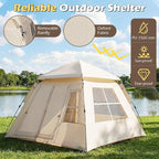 Goplus 4 Person Camping Tent, Portable Automatic Easy Setup Cabin Tent with Rainfly, Mesh Windows, 2 Doors & Carrying Bag, Lightweight Outdoor Sun Shelter for Hiking Traveling Picnic