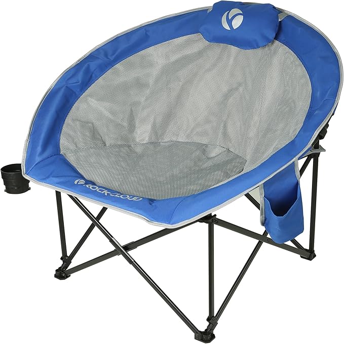 ROCK CLOUD Folding Camping Chair Oversized Padded Moon Chairs Outdoor for Camp Lawn Hiking Fishing Sports, Blue