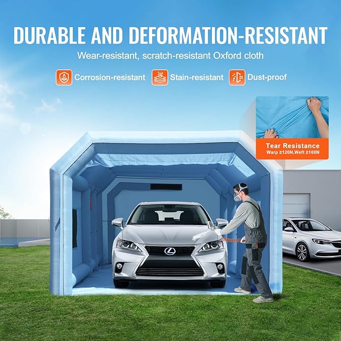 VEVOR Inflatable Paint Booth, 27.9 x 15.7 x 10.8 ft Inflatable Spray Booth, Portable Car Paint Booth for Small Truck, with 950W+750W Powerful Blowers and Air Filter System, Large Motorcycle, Midsize S