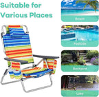 Goplus Beach Chair, Folding Backpack Beach Chairs for Adults with 5 Positions, Head Pillow, Cooler Bag, Towel Bar, Cup Holders, Sunbath Sling Tanning Lounge, Foldable Layout Camping Chairs