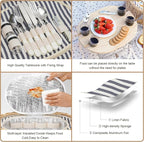 STBoo Picnic Basket for 4, Insulated Wicker Hamper with Folding Table, Willow Picnic Baskets Set with Large Insulated Cooler Bag for Camping Outdoor (Stripe)
