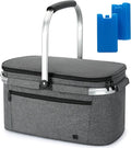 ALLCAMP Picnic Basket - 2 Ice Box Included 32L Insulated Cooler, Thickening Foldable Picnic Basket with Removable Baskets & Sewn-in Frame, Basket for House Warming Gifts New Home(Smoke Gray)