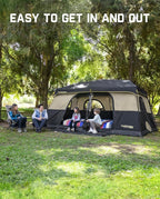 FanttikOutdoor Instant Cabin Tent 6/8/10/12 Person Camping Tent Setup in 60 Seconds with Rainfly & Windproof Portable with Carry Bag for Family Camping & Hiking, Upgraded Ventilation, Khaki