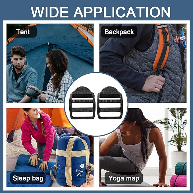 CooBigo 12 Pack Plastic Ladder Lock Buckles, 3/4" Ladder Slider Buckle for Backpack Strap Nylon Webbing Clip Replacement, Outdoor Camping Gear Sleeping Bag Tent Tie Down Strap Accessories (Black)