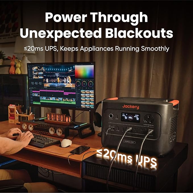 Jackery HomePower 3000 Portable Power Station and Transfer Switch with 2X 200W Panels, 3600W (7200W Surge), 3072Wh LFP Battery, USB-A/C, Home Backup & Emergencies, Grey