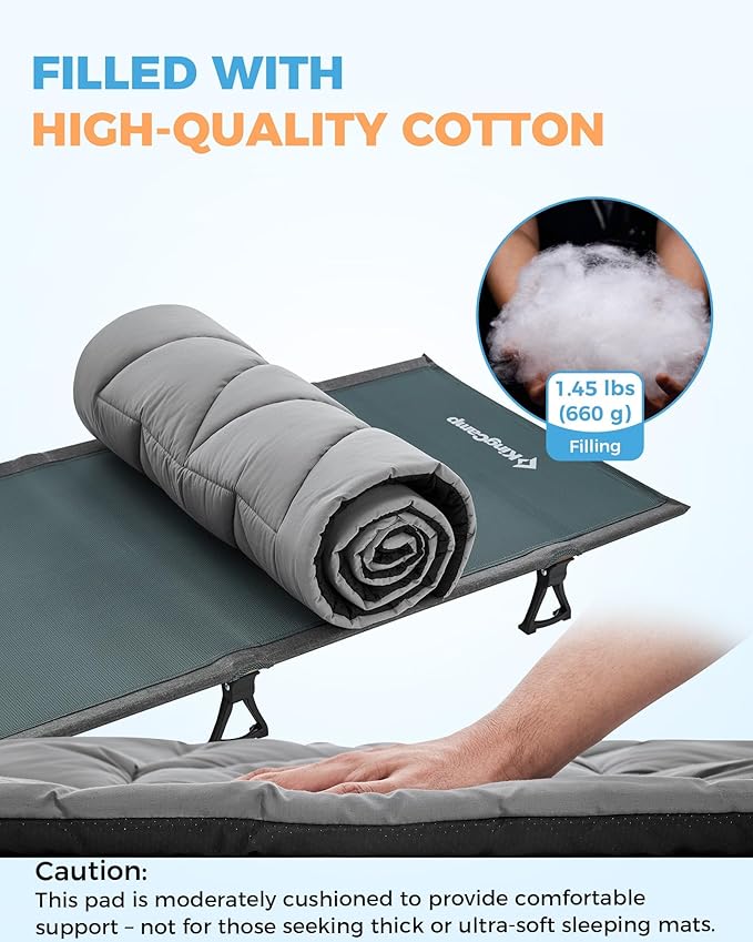 KingCamp Cot Mattress Pad, Portable Lightweight Cot Mattress, Non-Slip Camping Mat Soft Comfortable Non-Slip Cot Pad for Camp, RV Bunk