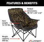 Lippert Mossy Oak Original Bottomland Camo Big Bear Padded Camping Chair with 400-lb. Weight Capacity, Durable Mesh Fabrics, Dual Cupholders, Wine Glass Holder, Carrying Bag - 2023053730