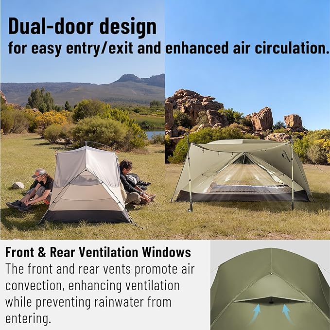 Naturehike 2025 Mongar Pro/Base Camping Tent, 1-3 Person Ultralight Backpacking Tent, 20D Nylon 3 Season Waterproof Mongar 2 Person Hiking Tent for Backpacker, Trip, Solo Camping