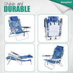 SUNNYFEEL Extra Wide Low Beach Chair 2 Pack 5 Position Lay, XL Oversized Portable Folding Camping Chairs with Cup Holder for Outdoor/Sand, Foldable Backpack Beach Chair for Adults Heavy Duty 500 LBS