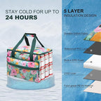 Soft Cooler Bag Floral 40 Cans, Collapsible Insulated Large Lunch Bag for Women, Portable Storage for Camping Travel Picnic BBQ Beach
