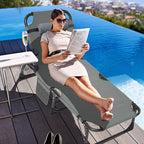 ABORON 5 Positions Camping Cots for Adults,Outdoor Folding Sleeping Cot/Mat,Folding Chaise Lounge Chair with Pillow,Portable Reclining Chair for Beach Lawn Camping Pool,Sunbathing Chairs
