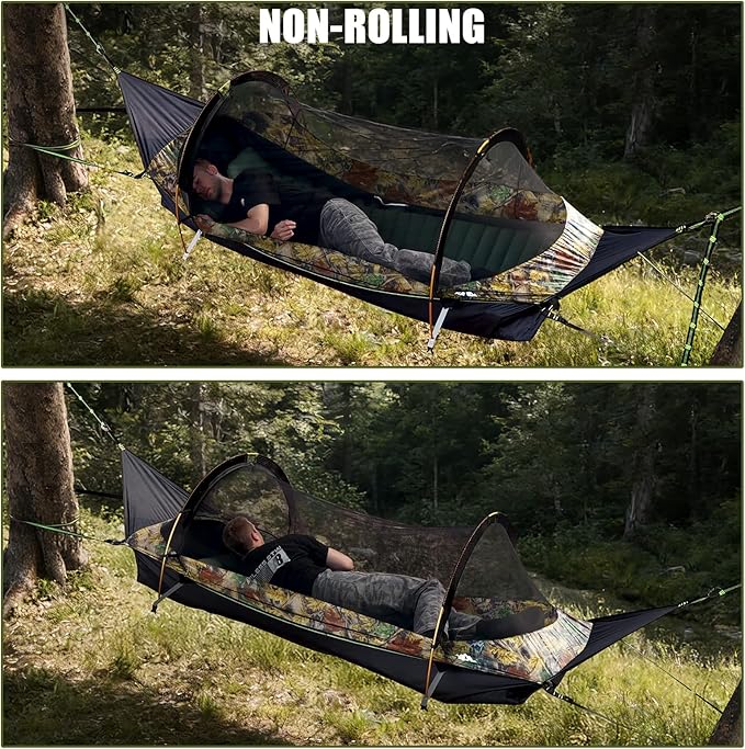 Night Cat Flat Lay Hammock Tent with Mosquito Net Waterproof Rainfly for 1 Person Backpacking Hiking Camping Lightweight 330LBS 87x28x19in