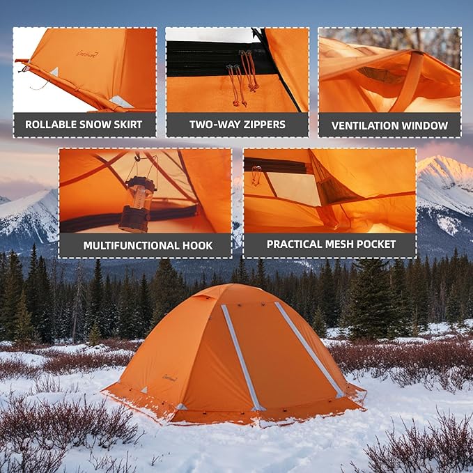 Clostnature Lightweight Backpacking Tent - 1/2 Person 4 Season Ultralight Waterproof Camping Tent, Large Size Easy Setup Tent for Winter, Cold Weather, Family, Outdoor, Hiking and Mountaineering