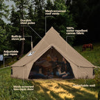 Cotton Canvas Bell Tent, Waterproof Large Tents with Sturdy Center & Door Pole and Space for 4/6/8 Person All 4 Season Camping Yurt Tent