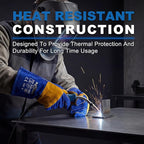 RAPICCA Welding Gloves Fire Heat Resistant: Blue 16IN 932℉ - Fireproof Leather For Stick Mig Flux-Core Welder Forge Blacksmith Fireplace Wood Stove Fire Pit Grill Oven Furnace Handling Dry Ice