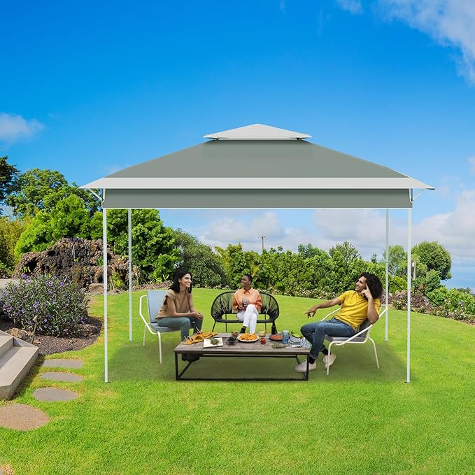 ECOTOUGE Canopy Tent Instant Shelter Canopy with Carrying Roller Bag, Outdoor Party Gazebo with Waterproof and UV Resistant for Parties, Camping, Picnic (Grey-White, 11FT)