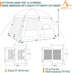 KTT Extra Large Tent 10-12-14 Person(Style-B),Family Cabin Tents,2 Rooms,3 Doors and 3 Windows with Mesh,Straight Wall,Waterproof,Double Layer,Big Tent for Outdoor,Picnic,Camping,Family Gathering