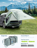JOYTUTUS SUV Tailgate Tent with Three Sides Awning and Poles, Water Resistant SUV Camping Tent with Car Roof Cover, Tent Attaches to Car Truck, Universal Fit Most SUVs, Cars, Grey Green, Large