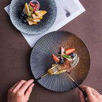 Camping Plates Fruit Tray Ceramic Flat Plate Dessert Plate Salad Plate Dinner Plate Home Tableware Kitchen Restaurant Flat Plate Round Steak Plate Decorative Plate(03,B)