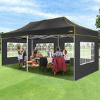 HOTEEL 10x20 Heavy Duty Pop up Canopy Tent with 6 Sidewalls, Easy Setup Outdoor Commercial Instant Tent for Parties Wedding Event, with Roller Bag & Sand Bags, Black(Hexagonal Frame)